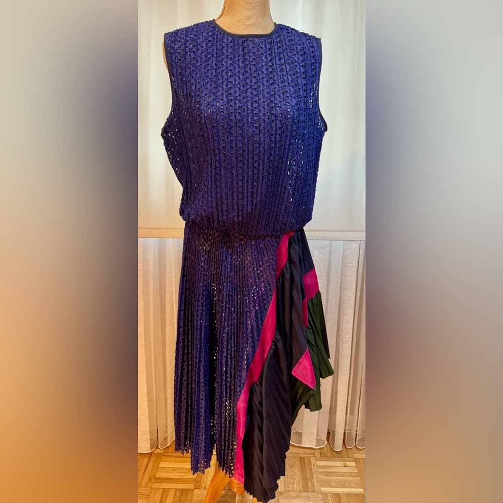 Sacai Navy Blue Garment asymmetrical unique dress with multicolored detailing, L